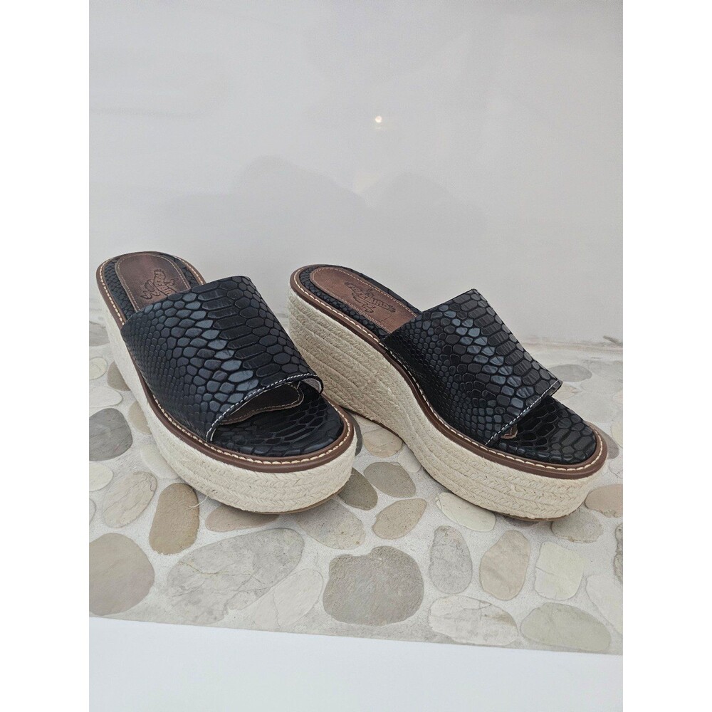 Freebird MIAMI Wedge Leather Sandal Black Snake Boho 7-7.5 NIB - Picture 2 of 10